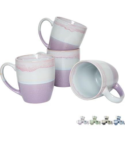 Bosmarlin Ceramic Coffee Mug Set Of 4 - 17 Oz Big Handle Mugs, Microwave & Dishwasher Safe, Reactive Glaze (Pale Green)