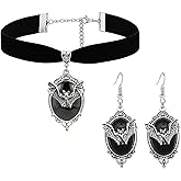 coadipress Gothic Vampire Bat Necklace Earrings Set for Women Men Vintage Punk Red Glass Bat Pendant Velvet Choker Necklace Halloween Party Costume Accessories Chic Jewelry