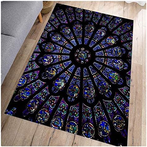 Notre-Dame de Paris Printing Carpet Seat Pad Towel Art Glass Window Painted Digital Sofa Mat Cushion Bay Mat Living Room Bedroom Rug Quick-Dry (Multicolor)