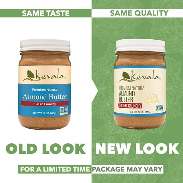KEVALA ALMOND BUTTER CRUNCHY – ALL-NATURAL SPREAD FOR BAKING AND COOKING, NUTRITIOUS ADDITION TO BREAKFAST AND SMOOTHIES, PEANUT BUTTER SUBSTITUTE WITH NO SUGAR ADDED, WITH PIECES OF ALMONDS, 12 OZ