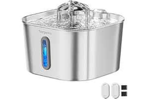 SARPAWS Cat Water Fountain Stainless Steel：74oz/2.2L Water Fountains for Cats Indoor, Cat Fountains for Drinking, Ultra-Quiet, Water Level Window, Pet Water Fountain - 2 Filters + 2 Sponges