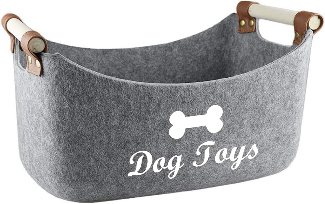 Geyecete Dog Toys Storage Bins with Wooden Handle, Pet supplies storage Basket/Bin Kids Toy