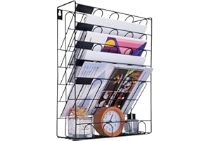 Spacrea Hanging File Holder Organizer - 6 Tier Wall Mount File Organizer, Hanging Wall File for Office, School or Home (Black)