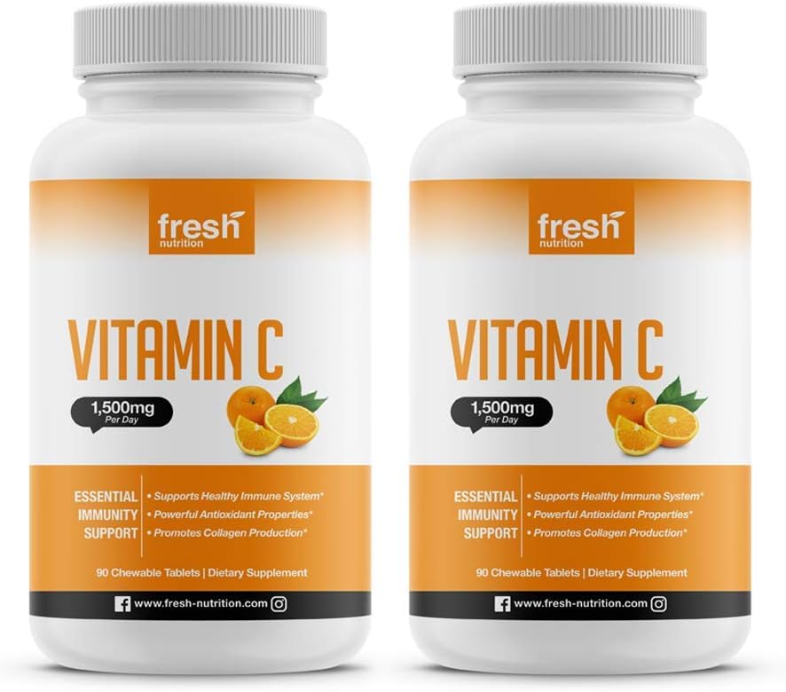 Vitamin C - (2 Pack) Powerful 1500mg Immune Support - Tasty Chewable Vitamin C Supplement All Year-Round Potent Support - Vegan Friendly, Non-GMO, Gluten and Soy Free - All Natural VIT C Immunity
