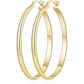 OOOPEL 3mm Wide Large Gold/Silver Hoop Earrings Sterling Silver Hoop Earrings For Women Big Gold Hoops Hypoallergenic 925 Sterling Sliver Earrings Hoops 30/40/50/60mm