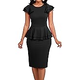 Elegant Dresses for Women Sexy Church Long Ruffles Sleeve Business Pencil Vintage Peplum Dress Wear to Work