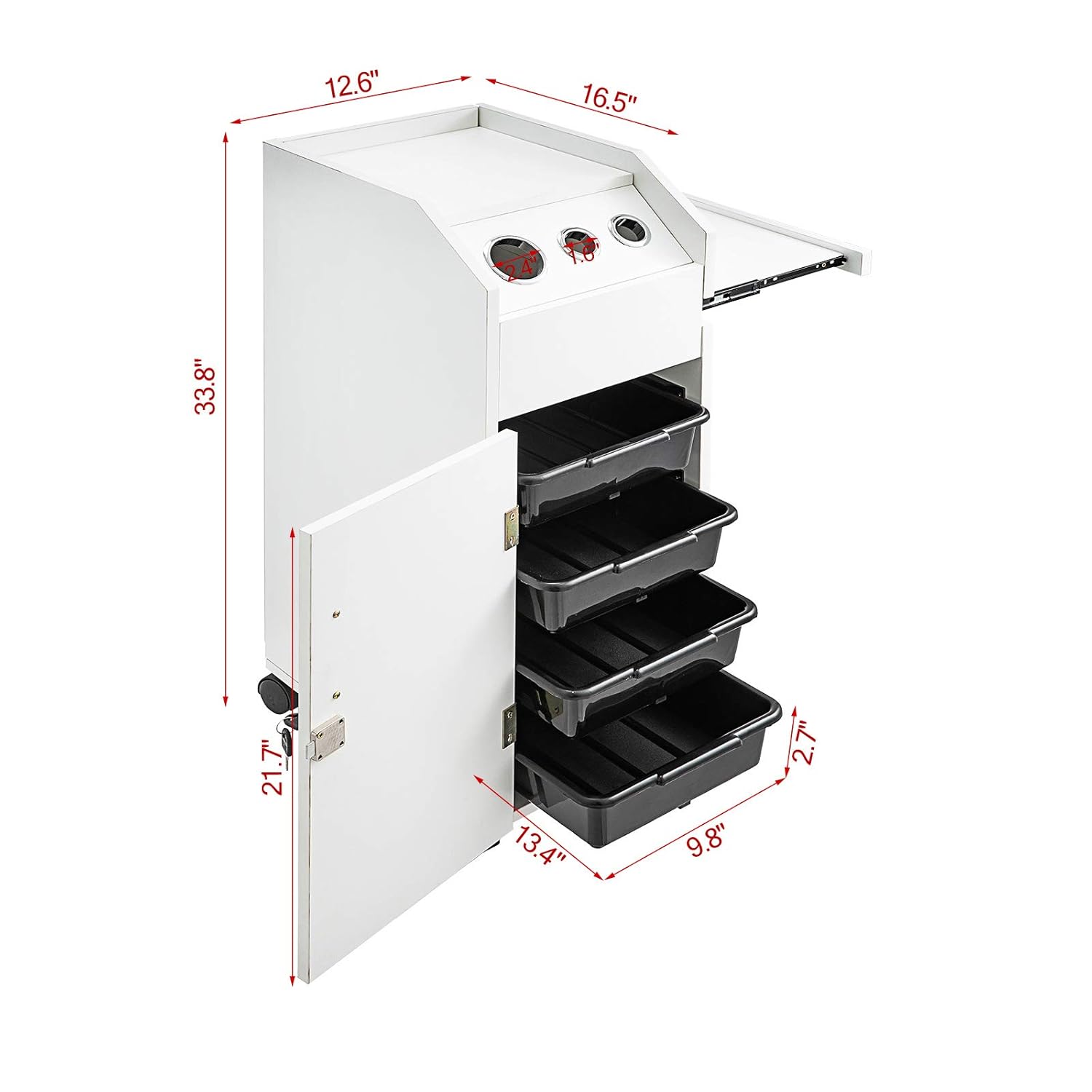 LOVSHARE Salon SPA Beauty Hairdressing Cart White Storage Trolley with 4 Drawers Rolling Wheels Lockable 2 Keys w/Hairdryer Holder Space-saving Side Tray: Beauty