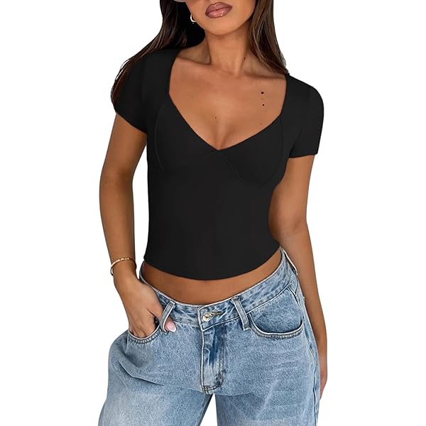 Lizynuty Women Milkmaid Top Short Sleeve Square Neck Bowknot