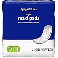 Amazon Basics Maxi Pads For Periods- Thick, Super Absorbency, Unscented, 48 Count, 1 Pack