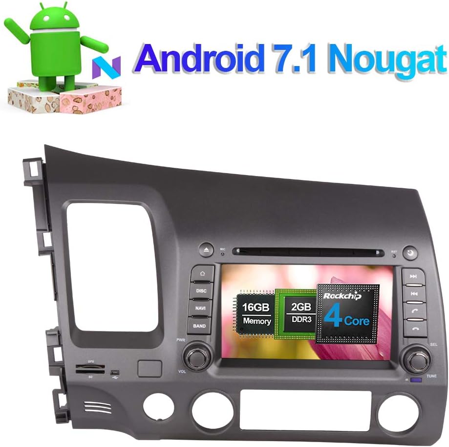 Flynavigo 7 Inch Android 7.1 Quad Core 2GB RAM Car Radio Stereo for Honda Civic Left Hand Driving 2006-2011 with GPS Navigation Support Radio RDS AM/FM,3G/WiFi,External Mic,Bluetooth 4.0
