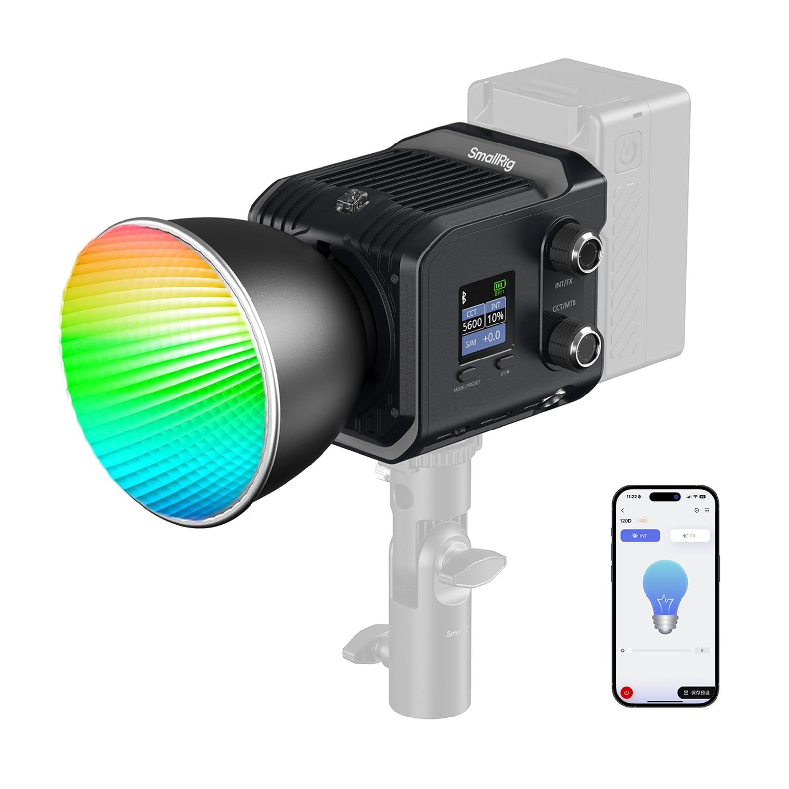 Photo 1 of SmallRig RC 100C RGBWW LED Video Light, with App Control, 100W Mini COB Continuous Output Lighting, Handheld Spotlight 2700-10000K/CRI 96+/TLCI 98+/12 Effects, 11000Lux/1m, Lite Version Ink Blue, 5377