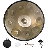 Handpan Drum 22 Inches D Minor Kurd, 432Hz 10 Notes Hand Drum Instrument, Premium Steel Drum, Handpan Instrument for Adults (Gold)