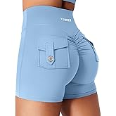 YEOREO CoreFlex Scrunch Workout Shorts with Pockets for Women 4.5" High Waisted Cargo Gym Biker Shorts Tummy Control Yoga