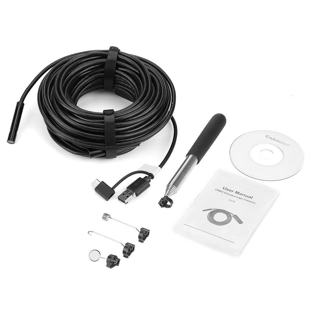 Oumefar 1pc Black 15 Meter USB Endoscope Digital Inspection Snake Camera Borescope with 2 Megapixel Waterproof Camera 6 LED Lights for Pipe Car Inspection