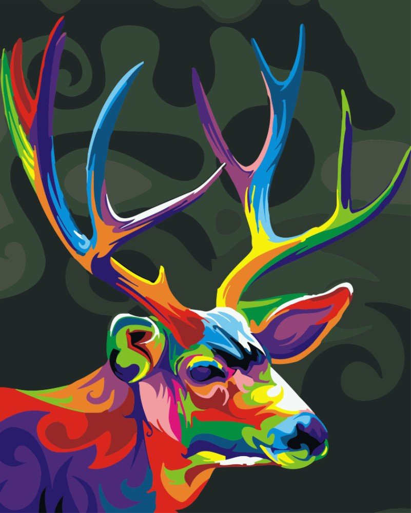 WOWDECOR Art Supplies Colorful Deer Animals DIY Paint by Numbers Kits 40 x 50cm with Painting Brushes Canvas (Framed)