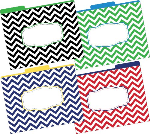 BARKER CREEK Designer File Folders, Nautical Chevron, Multicolor Chevrons on Outside, Bright Colors on Inside, Letter Size, 1/3 Cut Tabs, Home, School and Office Supplies (1332), 0.5 H x 12 L x W, Set of 12