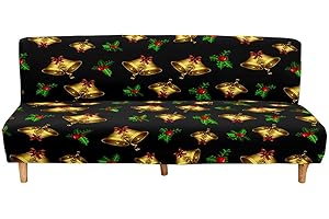 Hixingo Stretch Armless Futon Cover, Futon Mattress Cover Soft Futon Covers with Elastic Bottom, Merry Christmas Futon Slipcovers Washable Futon Couch Cover (Large (75-91"),Bell)
