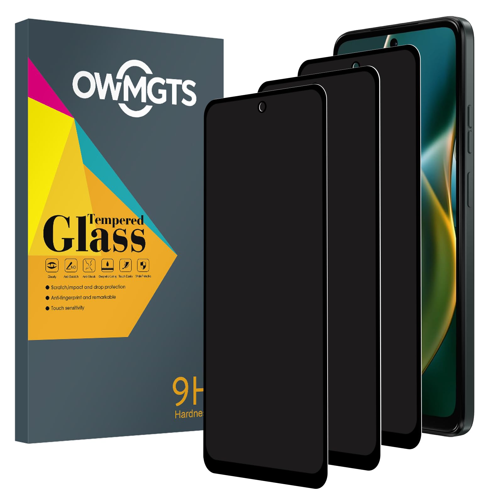 OWMGTS 3 Pack for Motorola Moto G 5G 2026 Privacy Screen Protector [9H Hardness] HD [Black] Dark Anti Spy Private Tempered Glass Film for Moto G 5G 2026