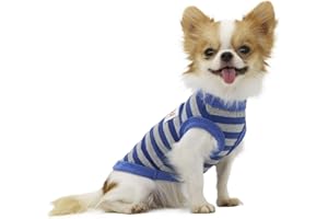 LOPHIPETS 100% Cotton Striped Dog Shirts for Small Dogs Chihuahua Puppy Clothes Tank Vest-Blue and Gray Strips/S