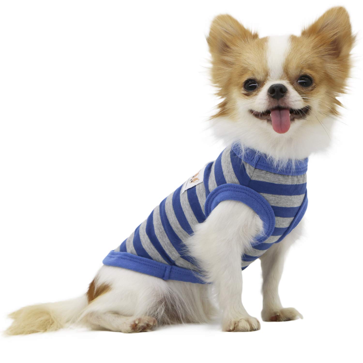 LOPHIPETS 100% Cotton Striped Dog Shirts for Small Dogs Chihuahua Puppy Clothes Tank Vest-Blue and Gray Strips/XL