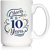 Bevvee Cheers to 10 Years - Coffee Mug Gifts for Women & Men - 10th Anniversary Party Decor - Large 15oz White Ceramic Mug