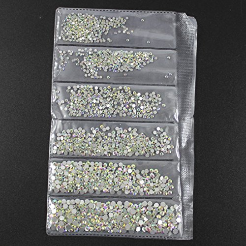 1728pcs Spangle Nail Art Rhinestones AB Nail Crystal Flat Back Circular Glass Studs Stones for 3D Nails Art Decorations Manicure Tools ï¼ˆ1.3mm, 1.5mm, 1.8mm, 2.0mm, 2.4mm, 2.8mm (Crystal AB)