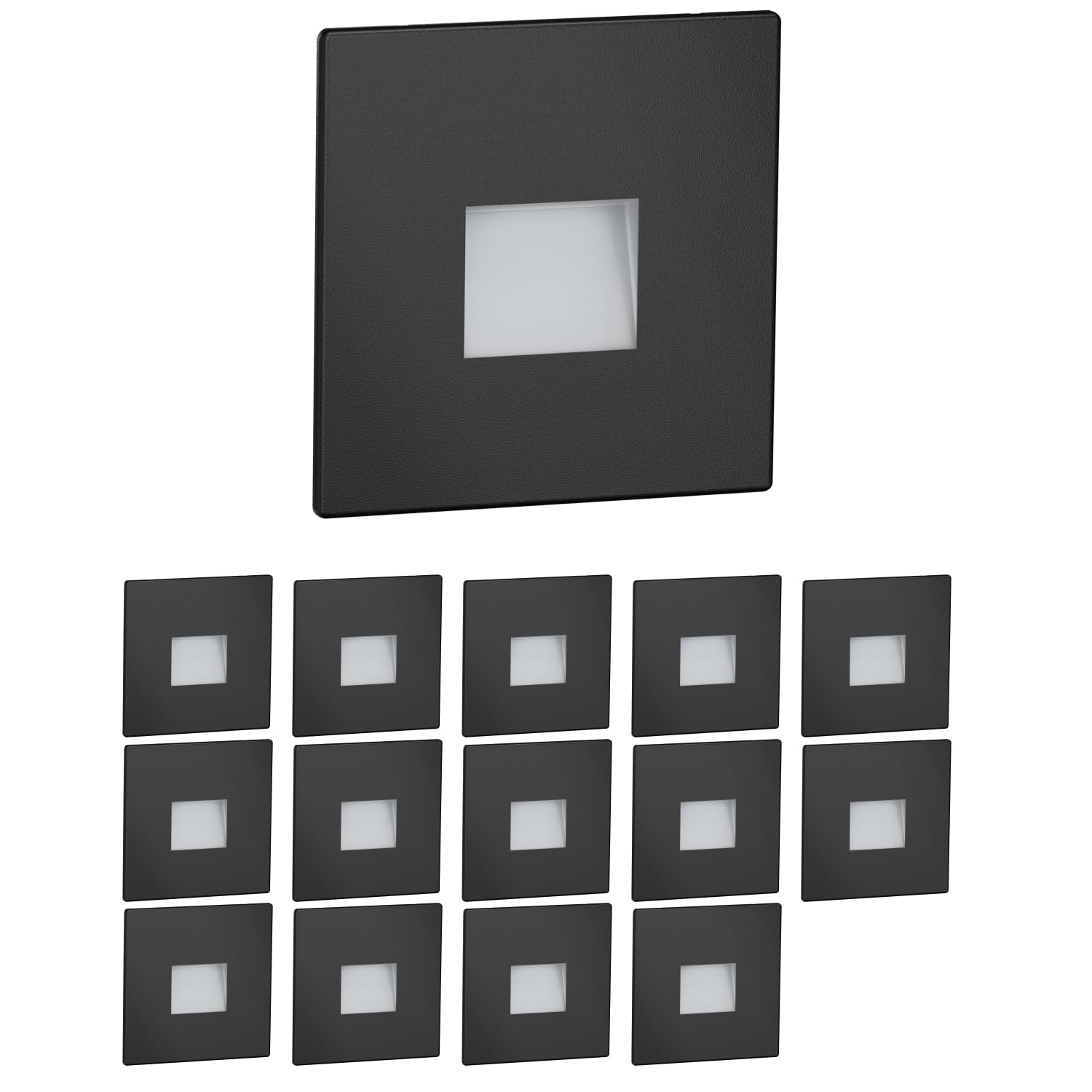 ledscom.de 15 LED Staircase Light/recessed wall Light FOW for Indoors and Outdoors, Downlight, Angular, Black, 85 x 85mm, Cool White