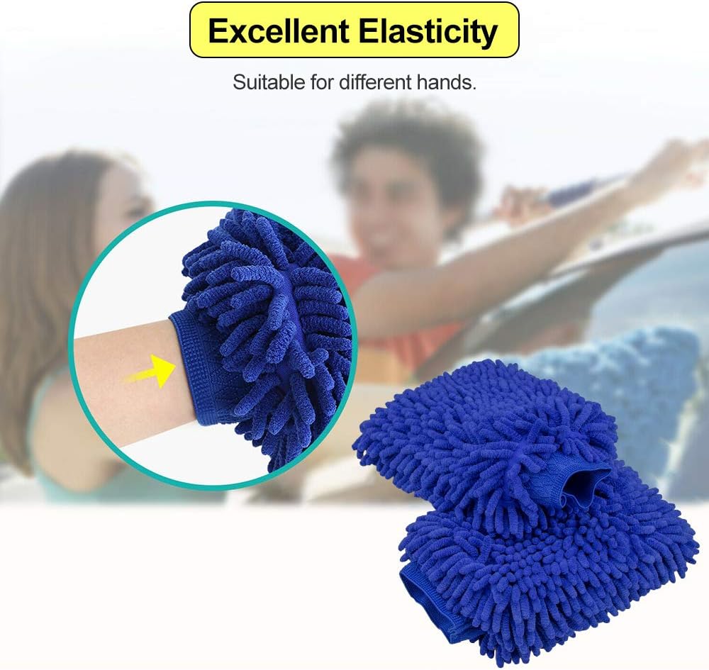 anngrowy Car Wash Mitt 2 Pack - Large Size Microfiber Wash Mitt Car Cleaning Mitts Premium Chenille Car Washing Gloves Winter Waterproof Car Wash Rag Sponge Kit with Lint Free & Scratch Free: Home & Kitchen