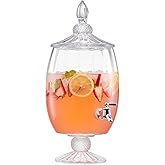 Fifth Avenue Crystal Madison Optic Beverage Cold Drink Dispenser w 1.7-Gallon Capacity Glass Jug, Leak Proof Acrylic Spigot for Parties, Weddings,& More, 8.5x18