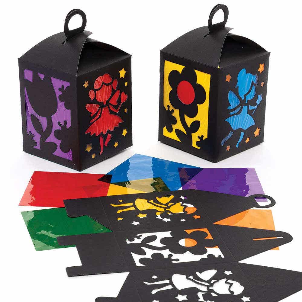Baker Ross FC706 Fairy Stained Glass Lantern Kit - Pack of 4, Kids Paper Craft Kit, Arts and Crafts for Girls