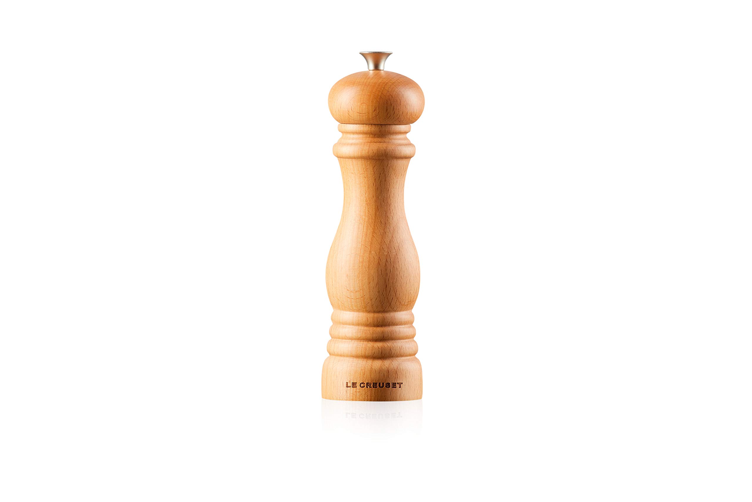 Le Creuset Classic Adjustable Pepper Mill Grinder, Durable Beechwood, Anti-Corrosion, 40g, 21 cm, Beach Wood, 96001900687000