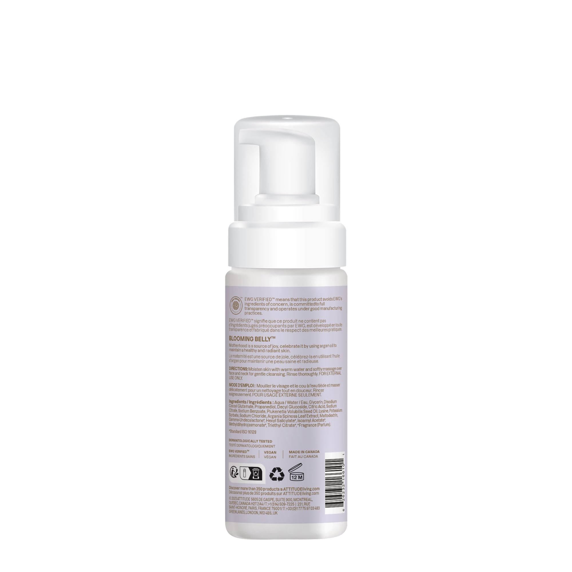 ATTITUDE Pregnancy Foaming Face Cleanser, EWG Verified, Dermatologically Tested, Plant and Mineral-Based, Vegan Maternity Products, Argan Leaf Extract, 5 Fl Oz