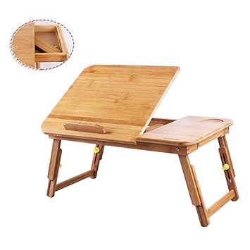 Lxf Laptop Desk Folding Storage Drawer Natural Bamboo Laptop Table