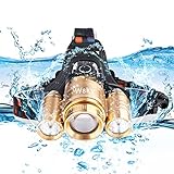 Wsky Brightest 6000 LM  LED Headlamp Flashlight - Upgraded Telescopic Focusing System - 3 CREE XML T6 Lampwick - Best for Camping Biking Hunting Fishing Outdoor
