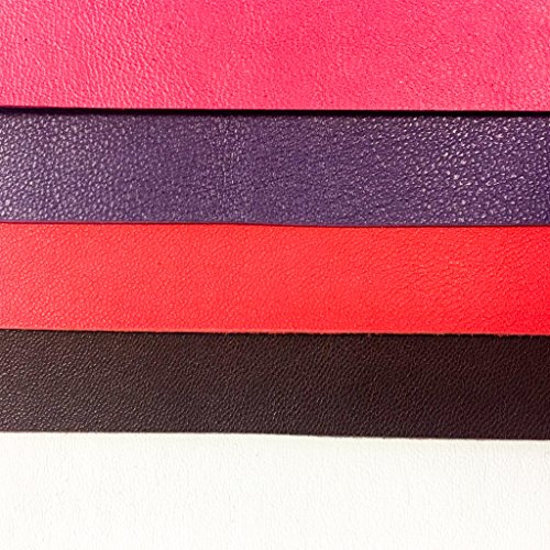 Pink Leather Scraps BRIGHT LEATHER MIX, purple, red, burgundy leather 5x5 inches, 4 pieces