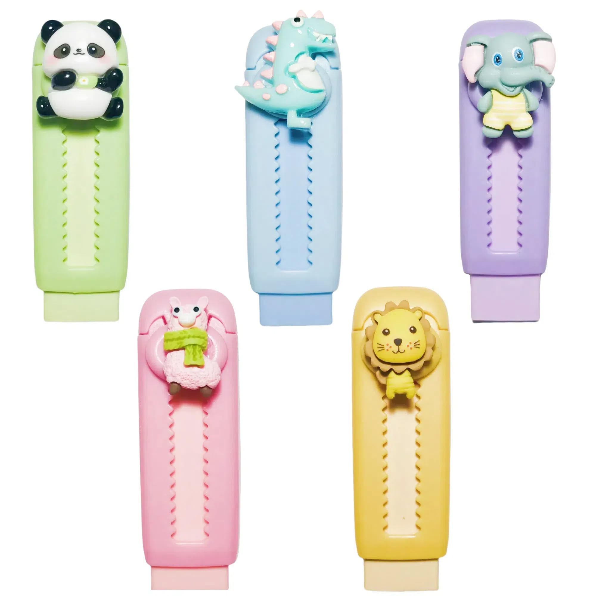 5pcs Cute Animal Themed Rubber Erasers, Retractable Pencil Erasers, Kawaii Rubbers erasers for Shool, Home and Office, Party Bag Fillers