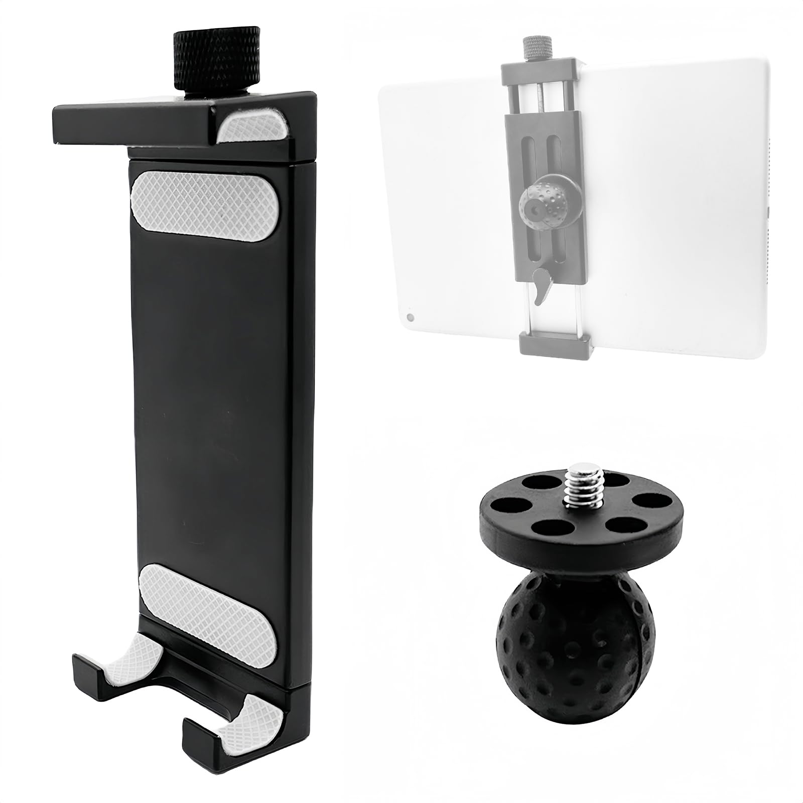 Aluminum Alloy iPad Tablet Holder with 1" (25mm) Ball Head Adapter Compatible with RAM mounts B Size Double Socket arm and Car Mount, 360° Tablet Mount for iPad and Other Devices from 4.7-9.8"