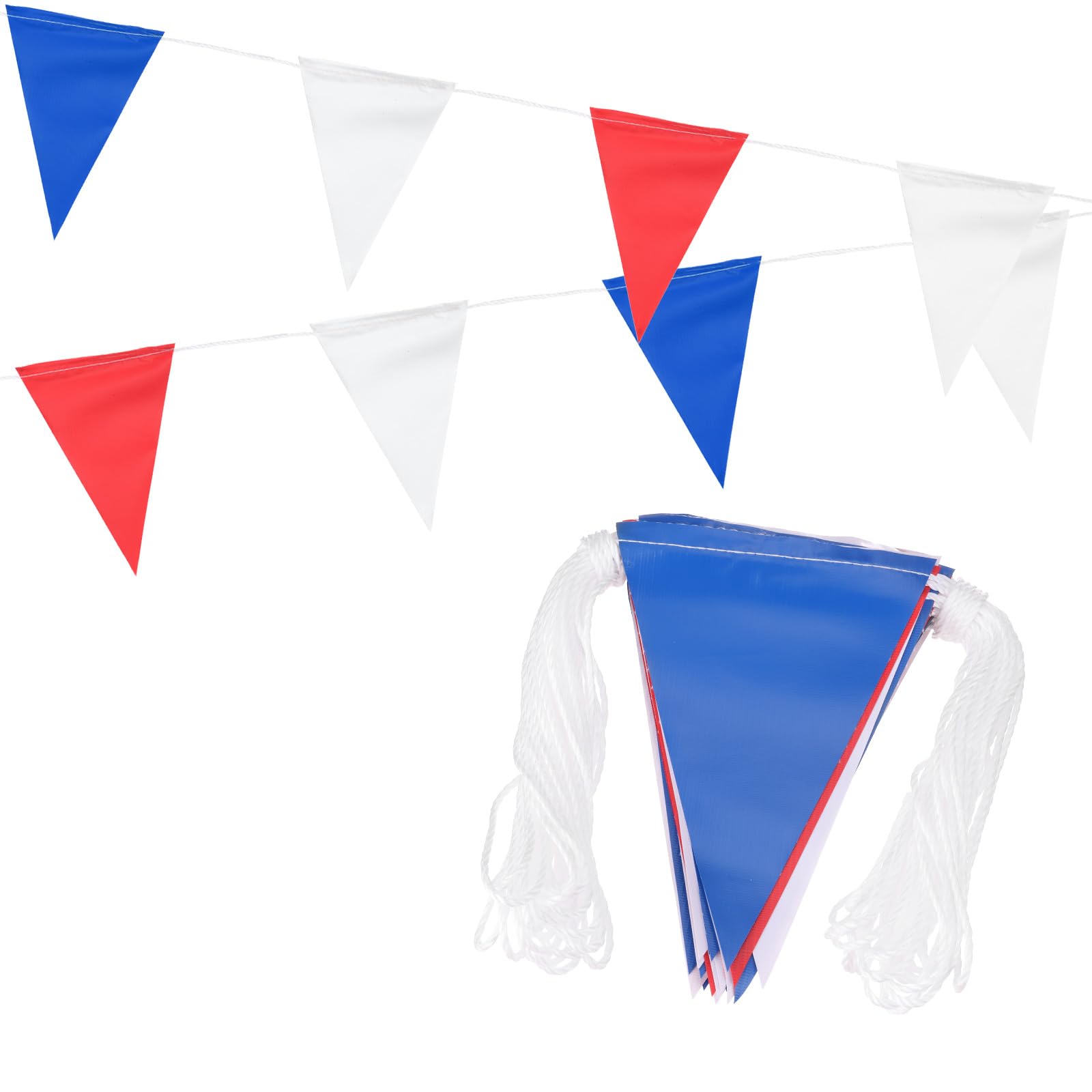 PATIKIL 100ft Pennant Banner Flags, Warning Flagging Banner Safety Flag Barrier Signs for Perimeter Making Traffic Control Party Events, 45 Flags Blue Red White