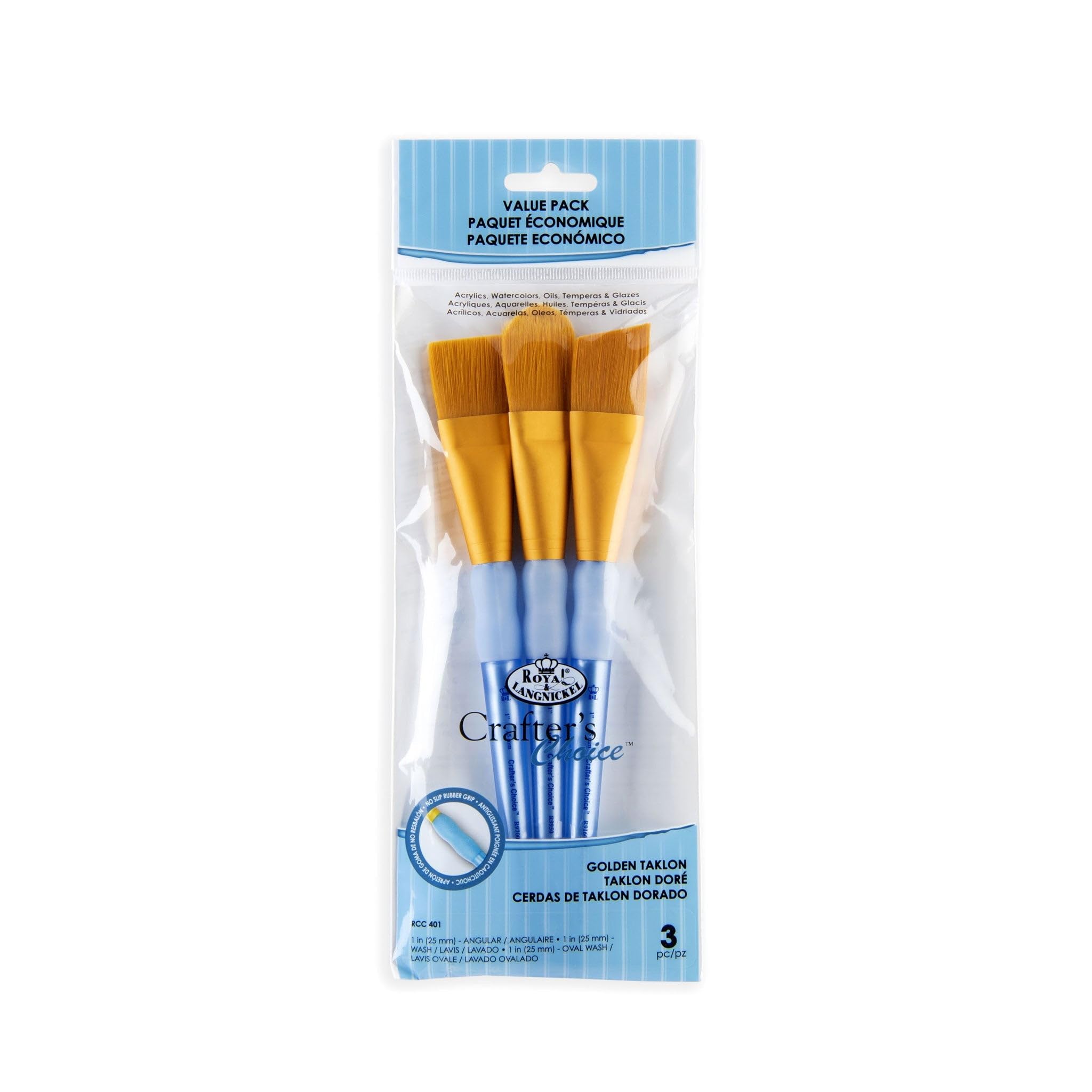 Royal and Langnickel Crafter's Choice Taklon Variety Brush Set - Gold (Pack of 3)
