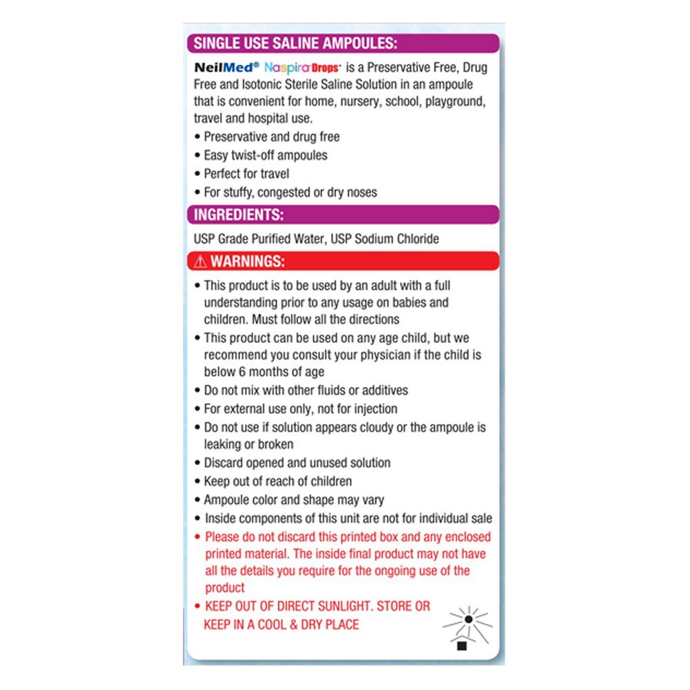 NeilMed Naspira Drops - Easy twist-off 12ct Ampoules, (Packaging May Vary)