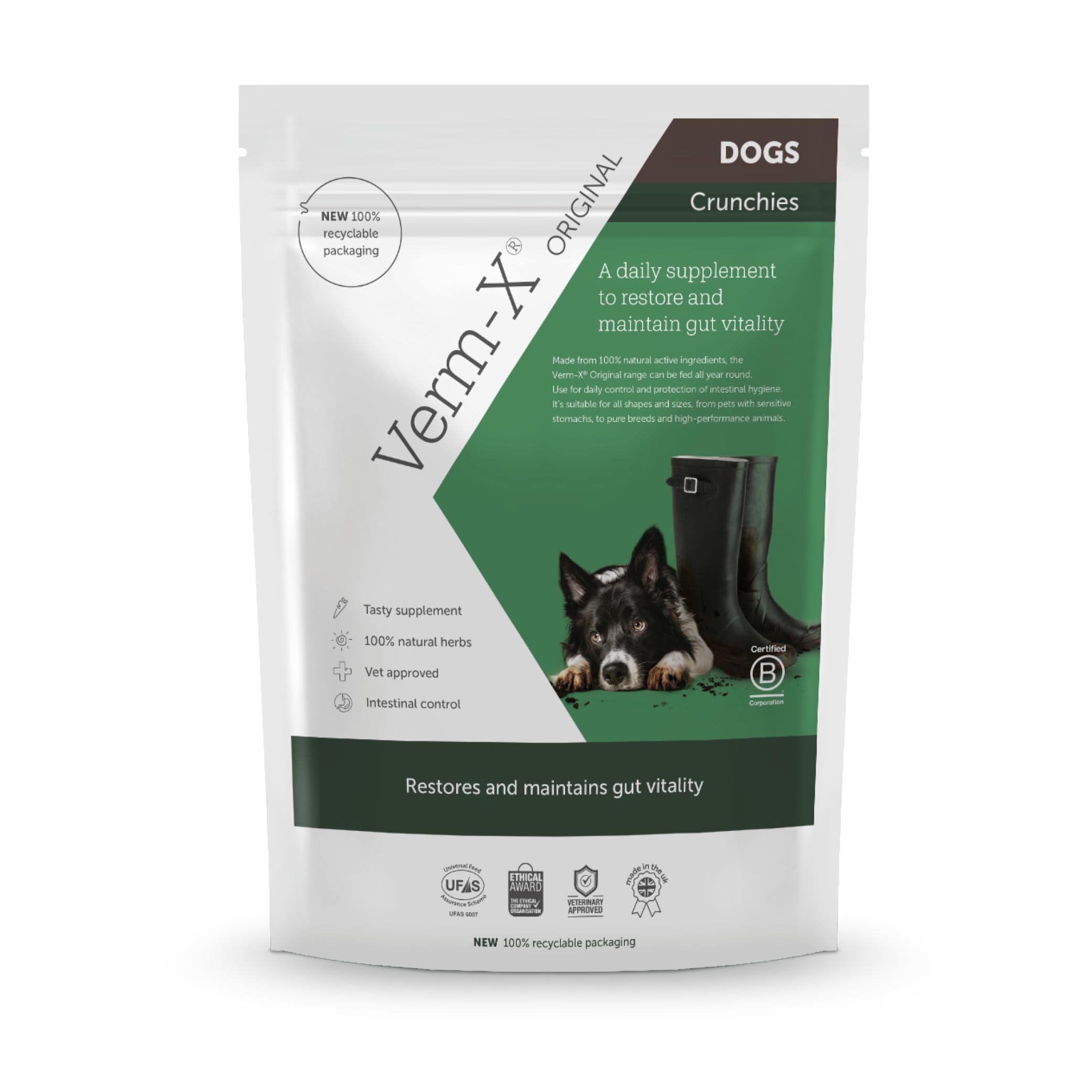 Verm-X All Natural Dog Treat Supplement, Original Crunchies for Dogs, Supports Intestinal Hygiene & Gut Vitality, Wormwood Free Recipe and Vet Approved - 100 g Suitable for all Dogs
