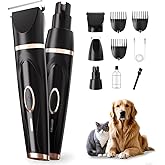 Liuqo Dog Clippers Grooming Kit with Paw Trimmer, 3 in 1 Low Noise Electric Rechargeable Cordless Pet Shaver with Nail Grinder Dog Hair Trimmer for Dogs Cats and Other Pets