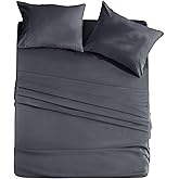 HYMOKEGE Dark Grey Queen Bed Sheets Set, 4-Piece Soft Cooling Sheets with 14" Deep Pocket for Queen Size Bed - Shrinkage & Fa