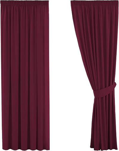 H.Versailtex Blackout Curtains 46x72 Burgundy 2 Panels with Tie Backs