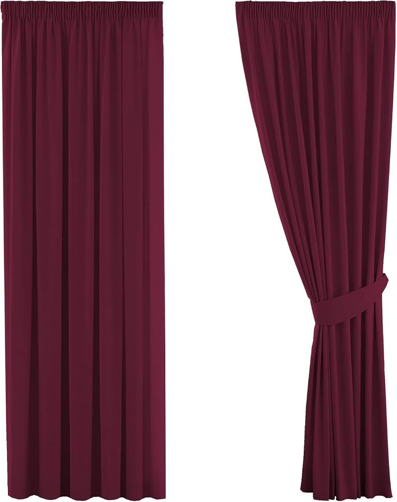H.Versailtex Blackout Curtains 46x72 Burgundy 2 Panels with Tie Backs