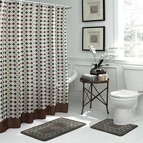 Bath Fusion Christine Geometric 15-Piece Bath Set, Chocolate/Sage