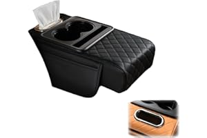 Multifunctional PU Leather Car Armrest Box Mat,5-in-1 Car Center Console Cover,Center Console Cover with 2 Cup Holder, Multif
