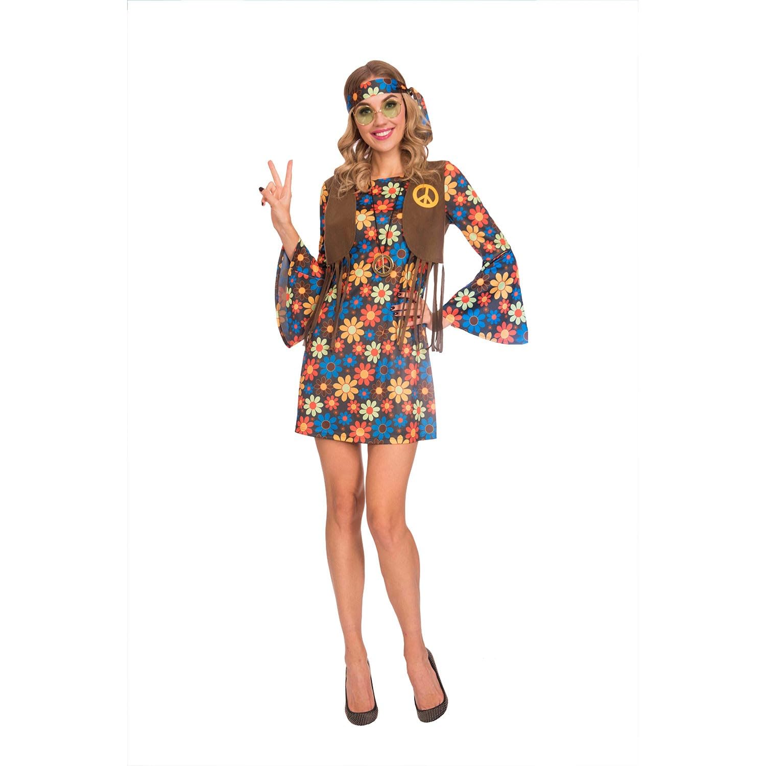 (PKT) (Fix 0/1) (9905122) Adult Ladies 60's Groovy Hippy Woman Costume Dress (Extra Large)