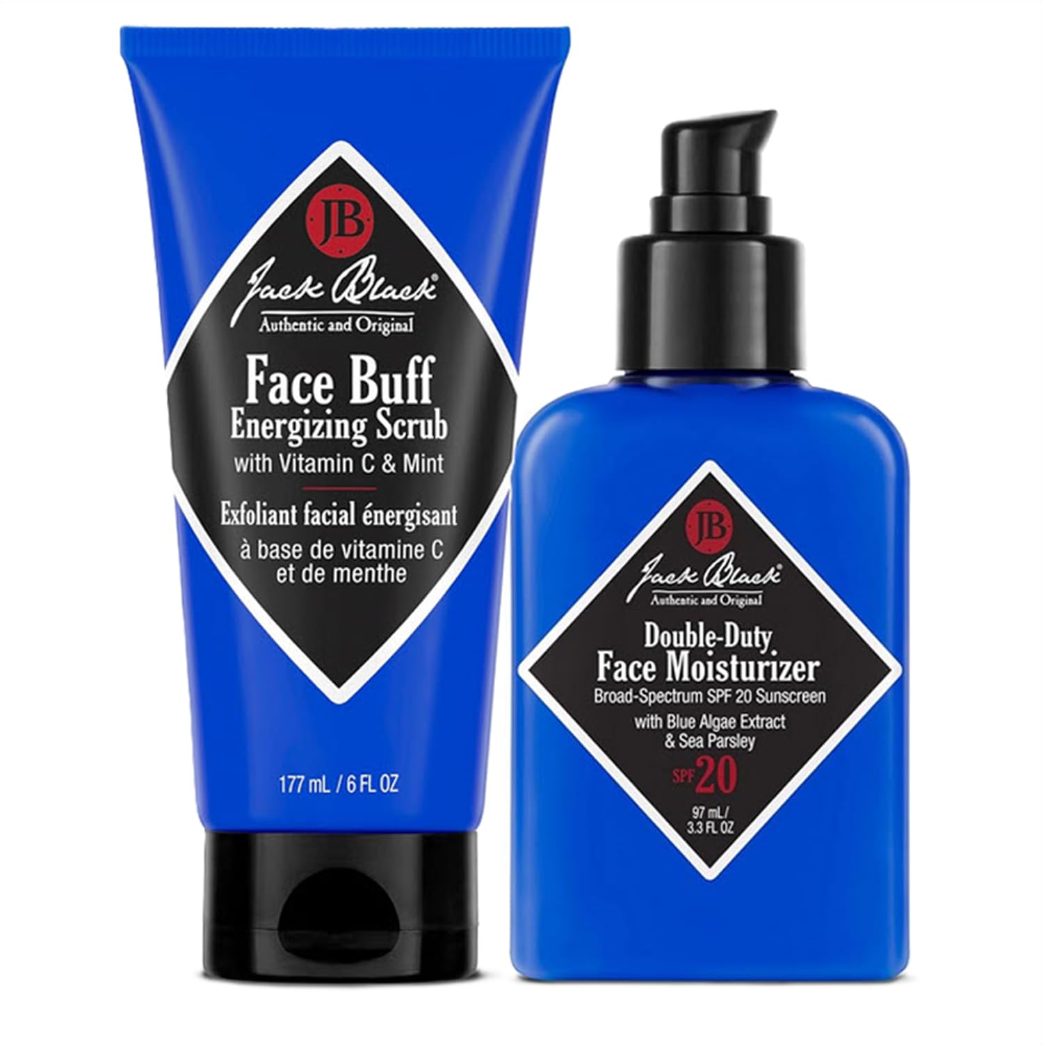 Jack Black Face Buff Energizing Scrub 6 Fl Oz & Double-Duty Face Moisturizer 3.3 Fl Oz Bundle - Mens Facial Scrub & Facial Moisturizer for Men Image