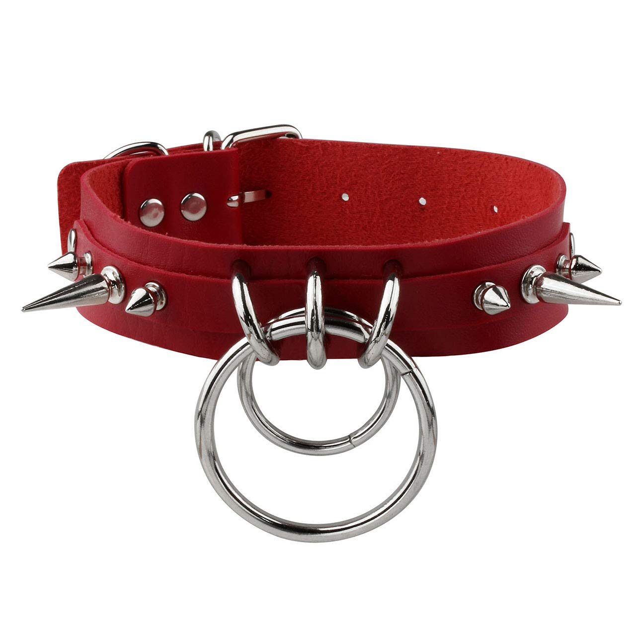 Manfnee Gothic Jewelry PU Leather Choker Necklace with O Ring Emo Punk Rock Collar for Man Women